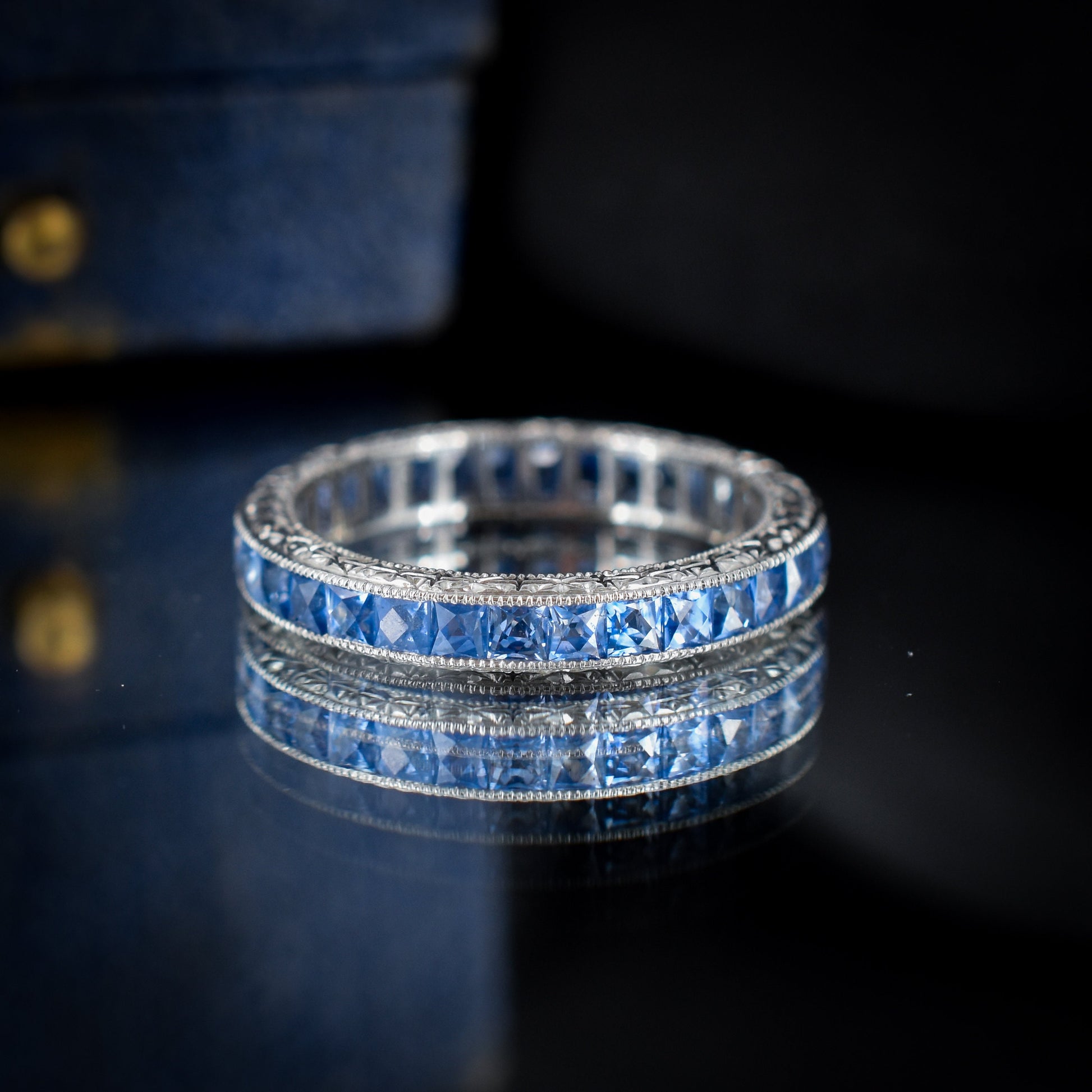 Art Deco Style 1.8ct Ceylon Sapphire Platinum Full Eternity Wedding Band Ring