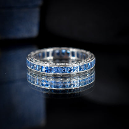 Art Deco Style 1.8ct Ceylon Sapphire Platinum Full Eternity Wedding Band Ring