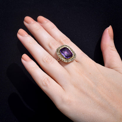 Antique Georgian Amethyst 9ct Gold Foiled Conversion Ring