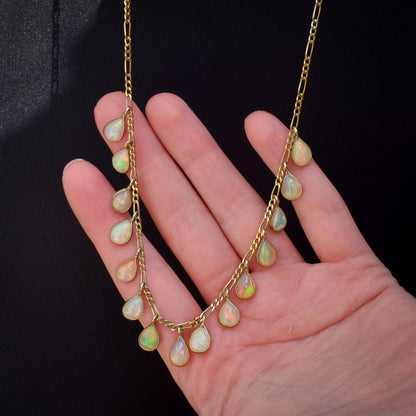 Natural Opal Silver Gold Gilt Figaro Fringe Necklace