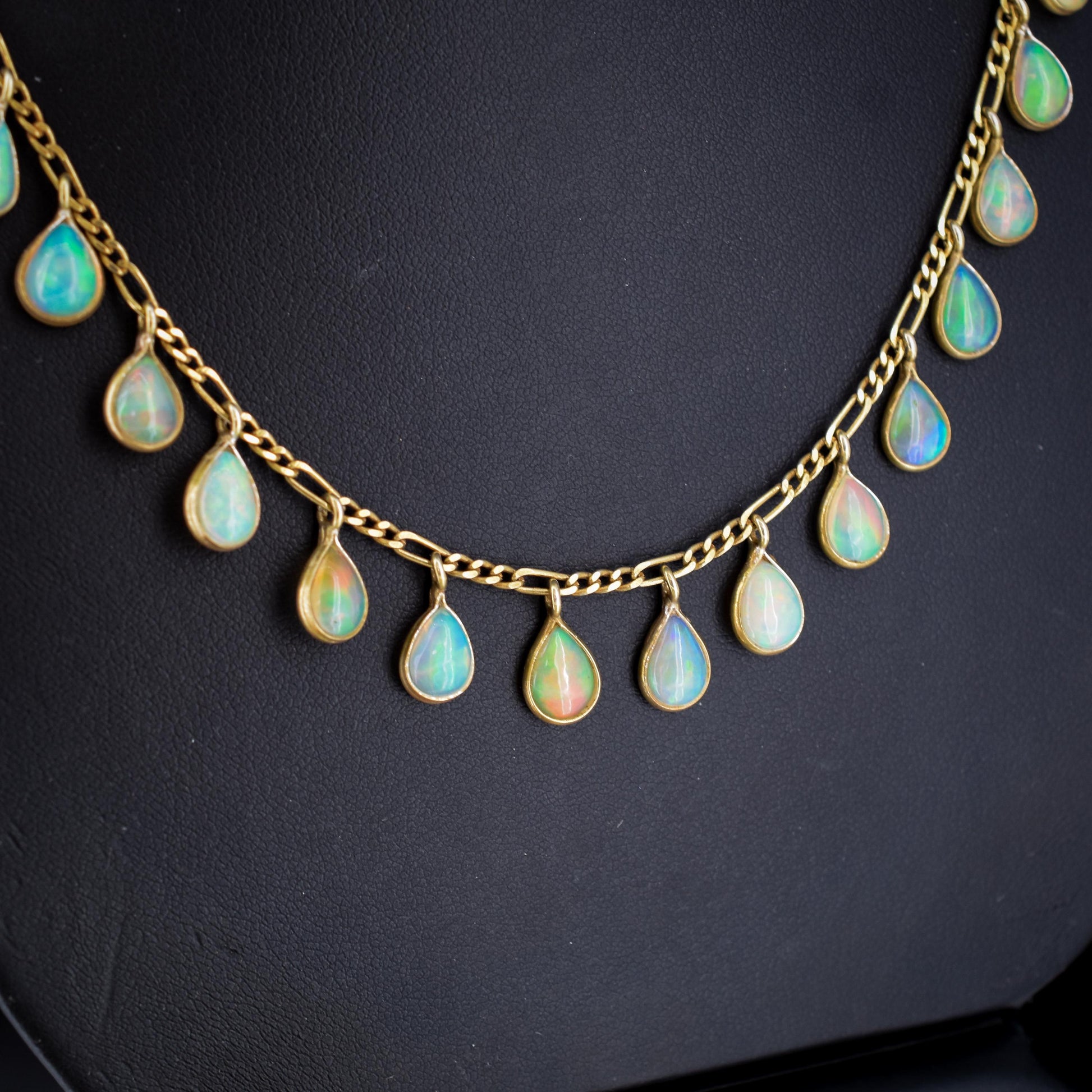 Natural Opal Silver Gold Gilt Figaro Fringe Necklace