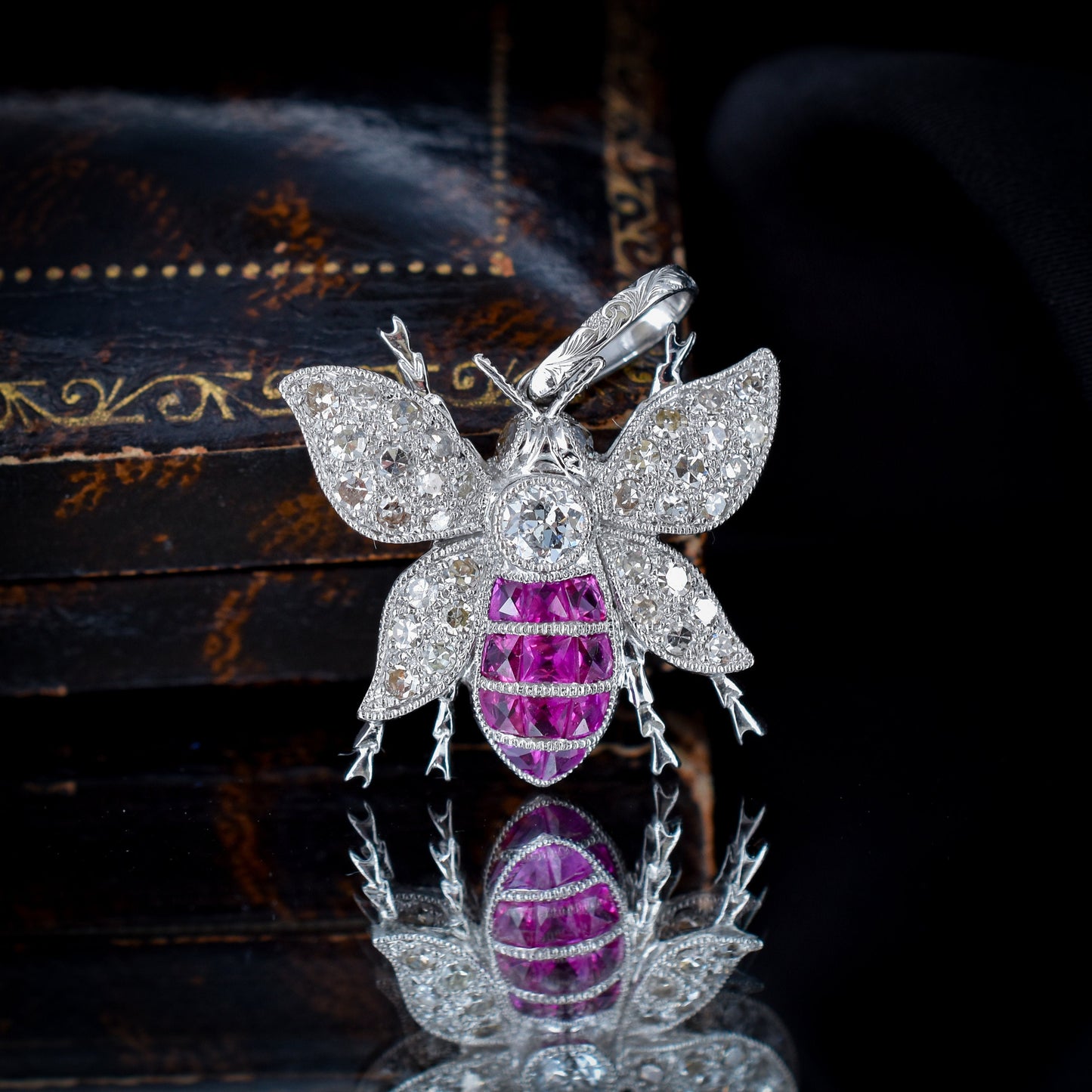 Ruby and Diamond Platinum Insect Bee Pendant | 0.50ct Diamond