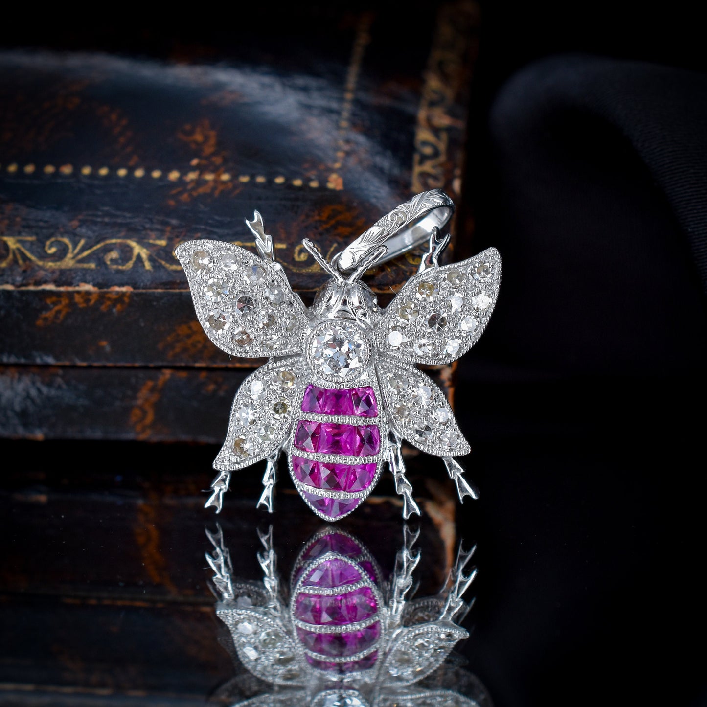 Ruby and Diamond Platinum Insect Bee Pendant | 0.50ct Diamond