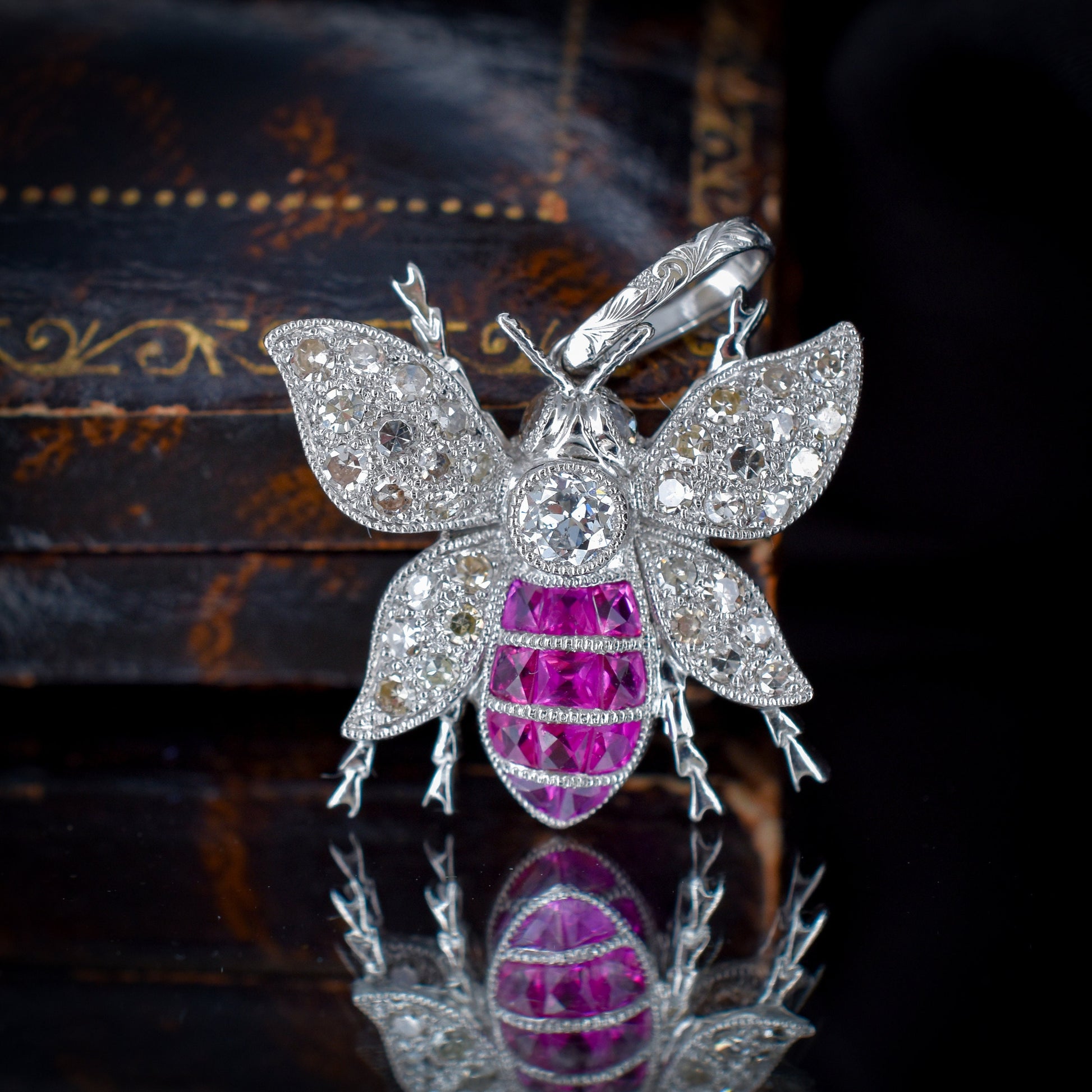 Ruby and Diamond Platinum Insect Bee Pendant | 0.50ct Diamond