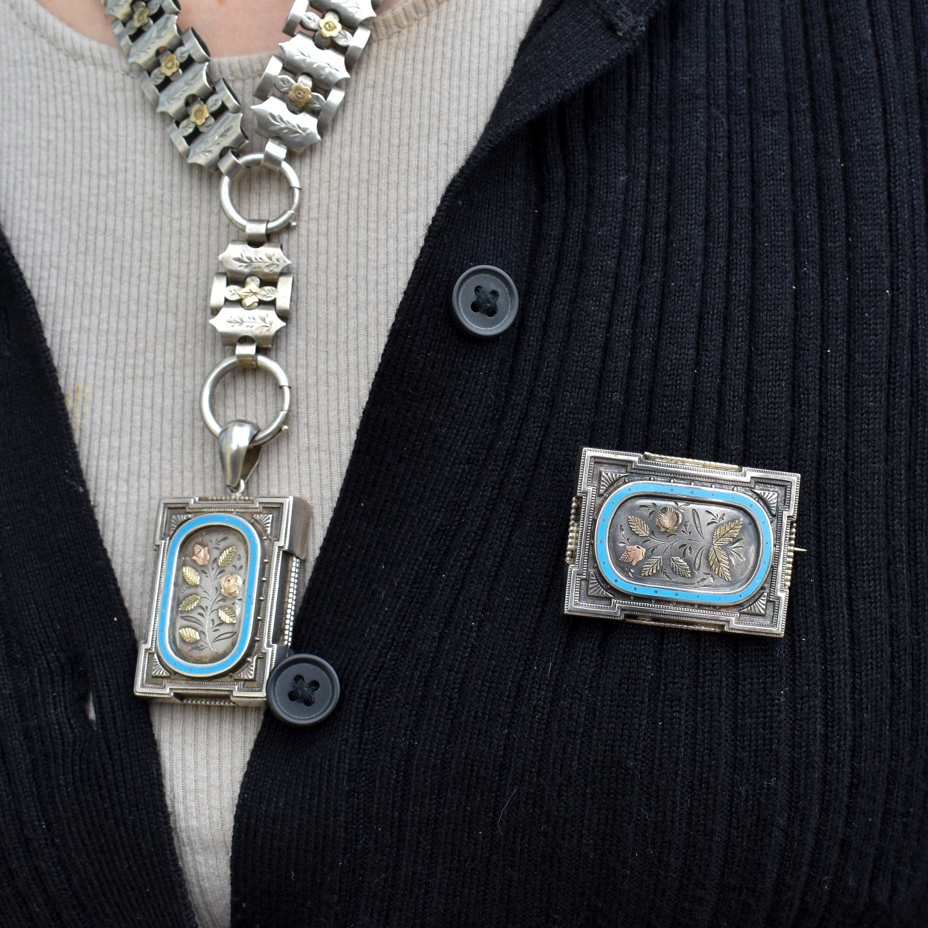 Victorian store silver locket brooch