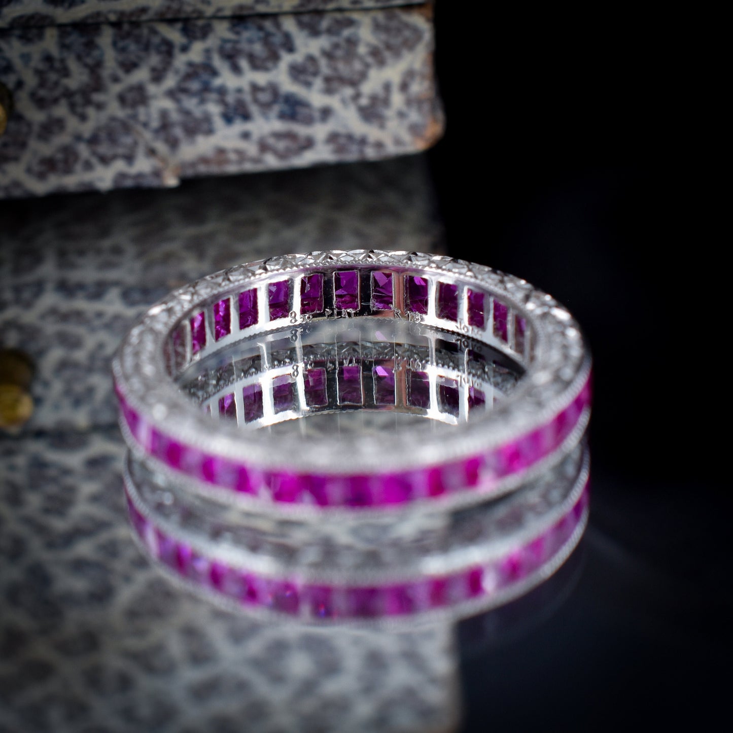 Art Deco Style 1.6ct Hot Pink Ruby Platinum Full Eternity Wedding Band Ring