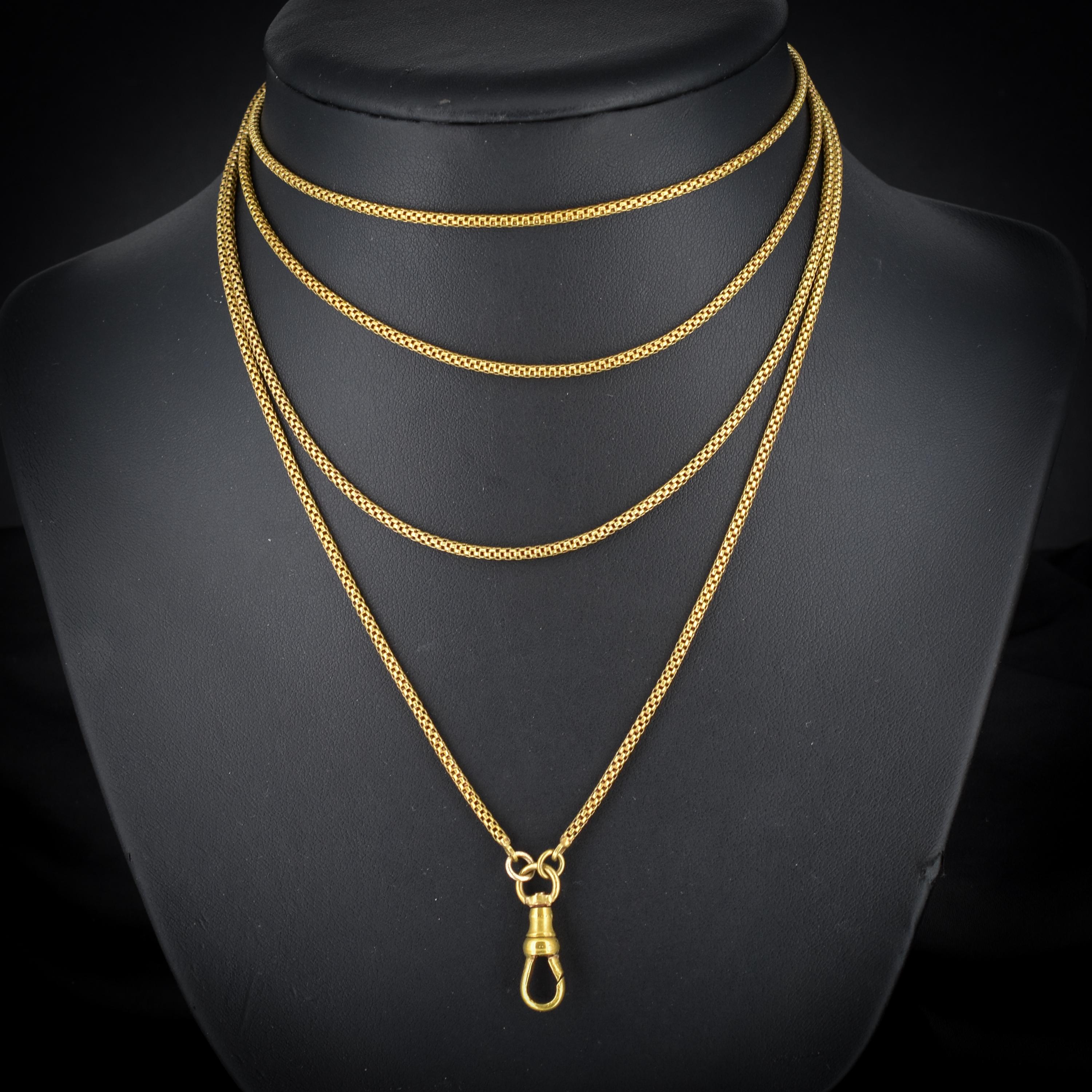 Antique Victorian Long Guard Muff Chain Rolled Gold Necklace with Dog Lancastrian Jewellers