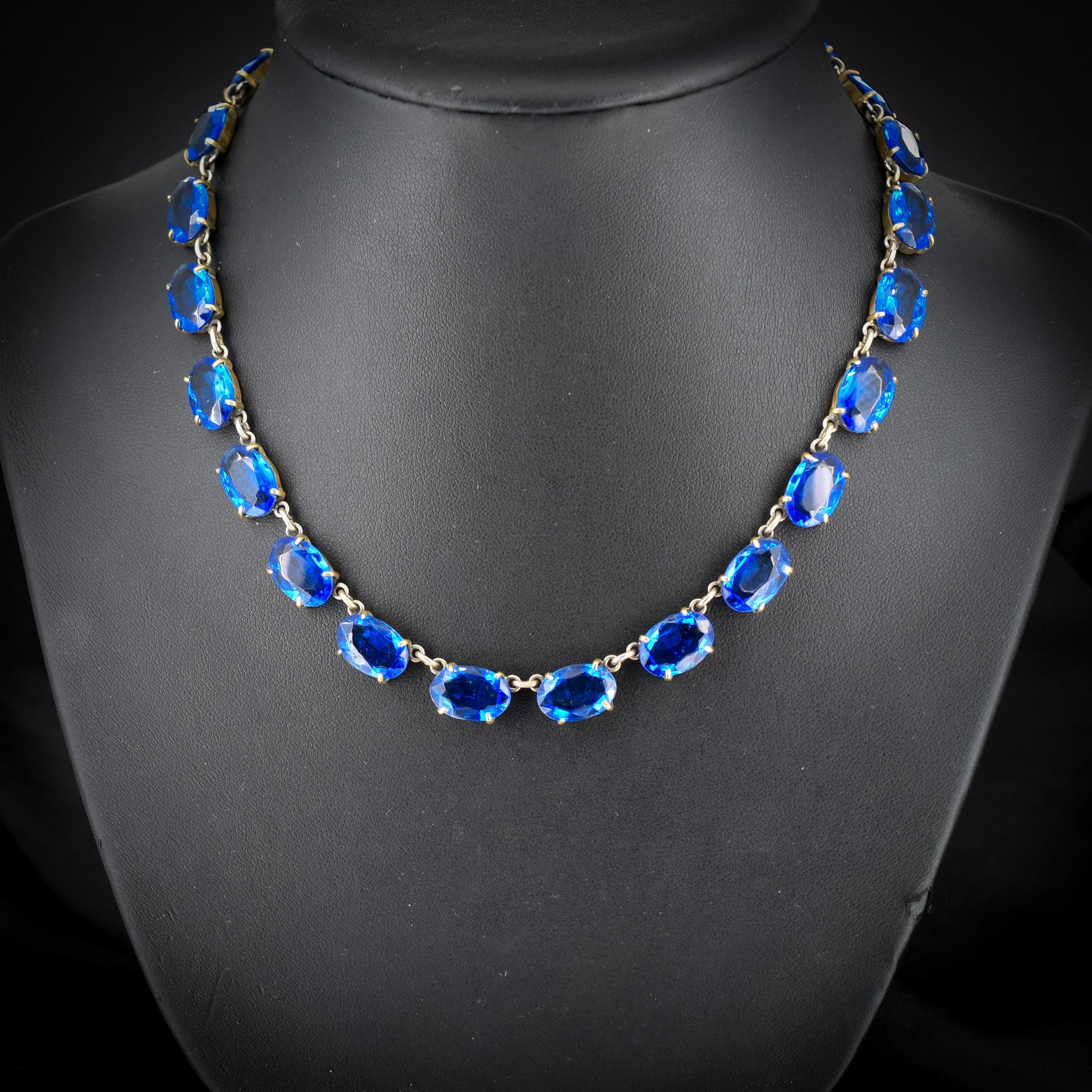 Antique Blue Paste Short Riviere Necklace Choker | 15.5"