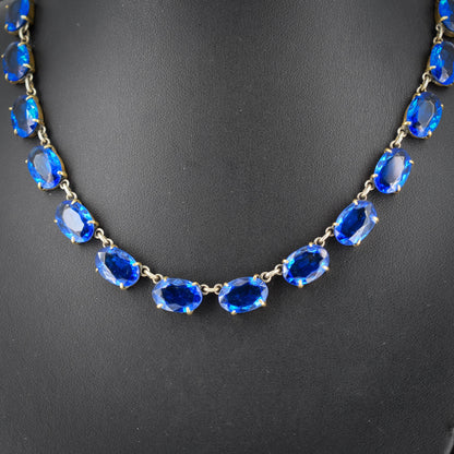 Antique Blue Paste Short Riviere Necklace Choker | 15.5"