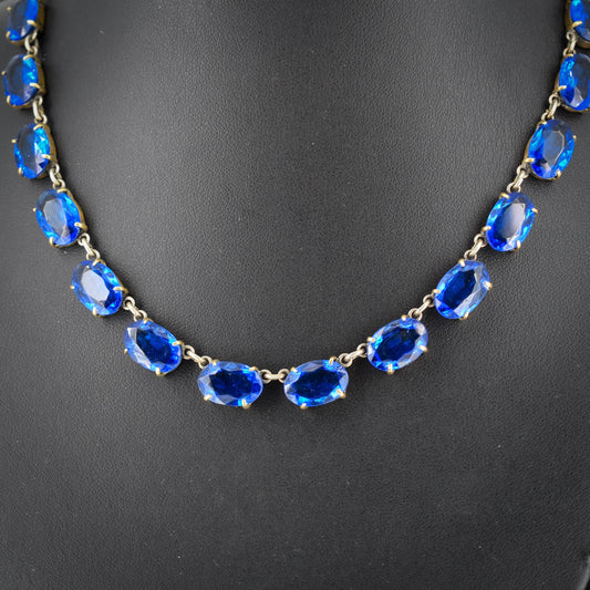 Antique Blue Paste Short Riviere Necklace Choker | 15.5"