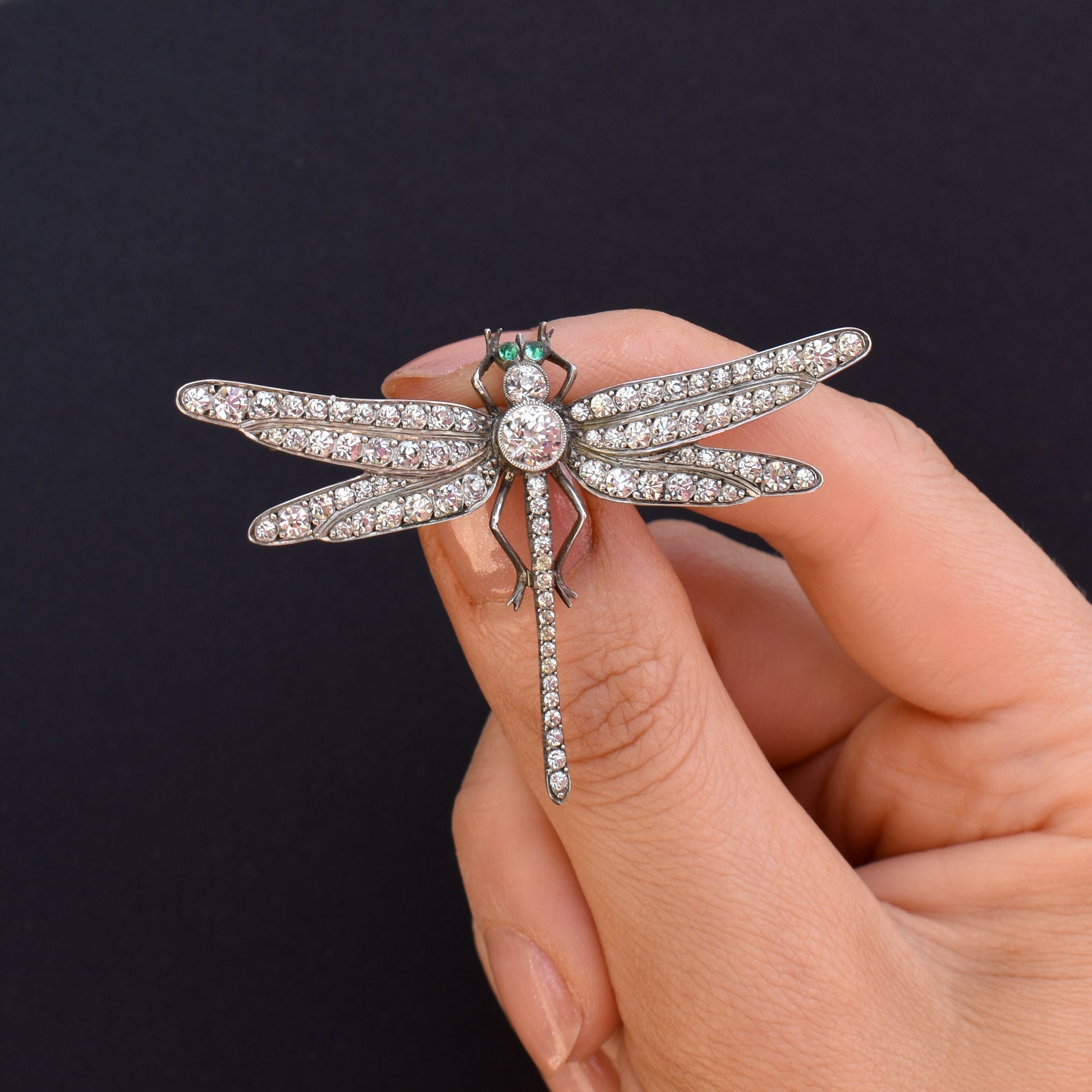 Antique Victorian Knoll and Pregizer Paste Silver Dragonfly Brooch Pin