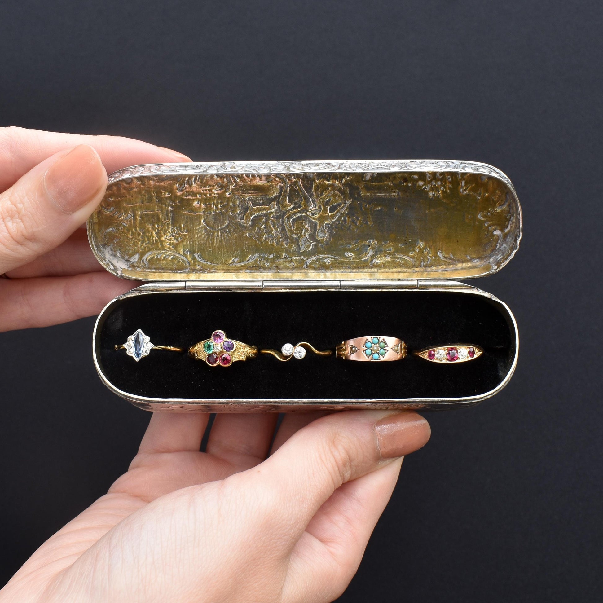 Antique German Hanau Silver Scene Jewellery Ring Box | Ludwig Neresheimer & Co