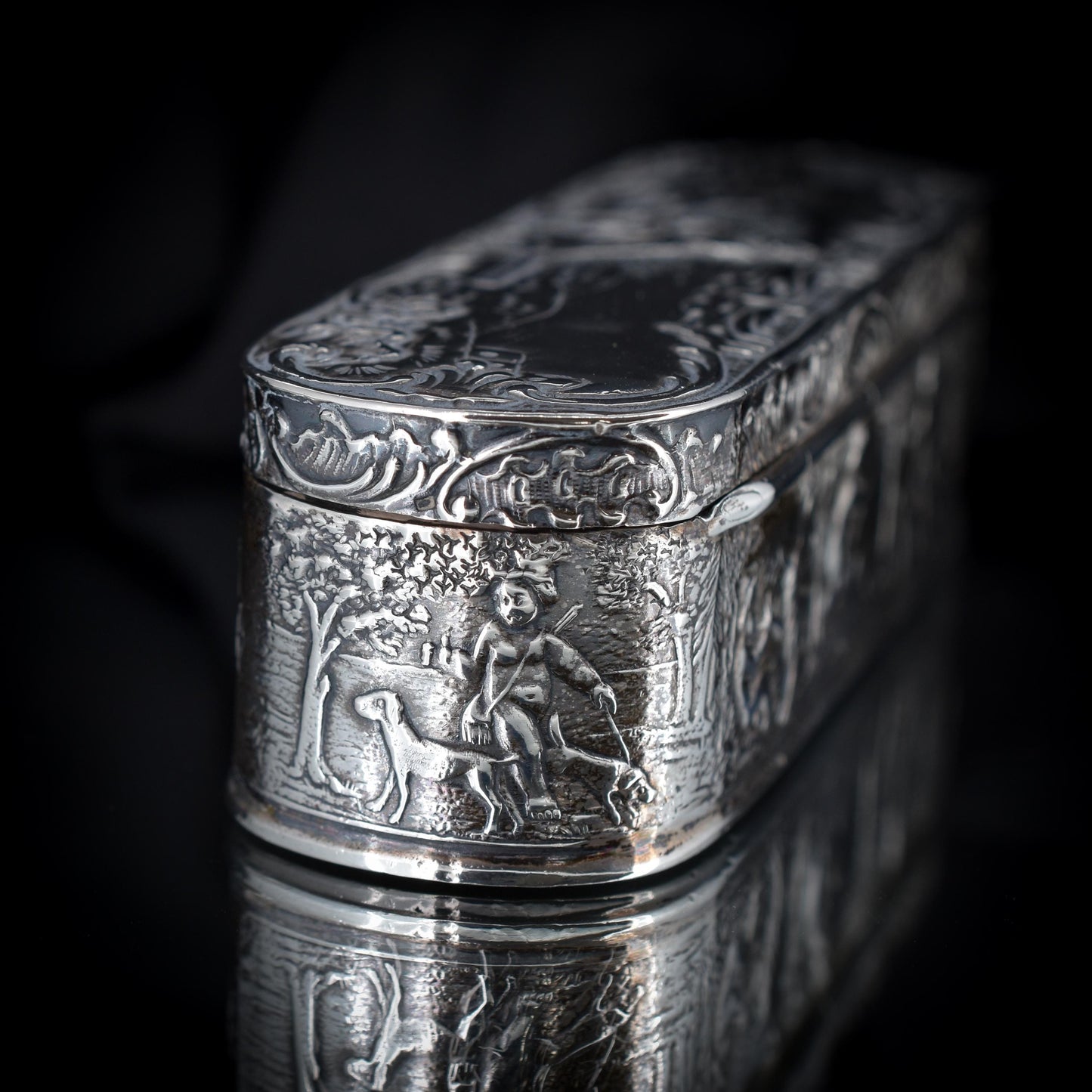 Antique German Hanau Silver Scene Jewellery Ring Box | Ludwig Neresheimer & Co