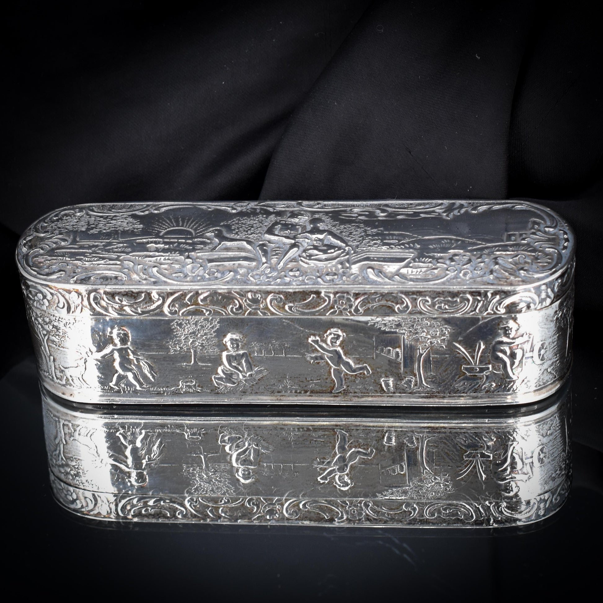 Antique German Hanau Silver Scene Jewellery Ring Box | Ludwig Neresheimer & Co