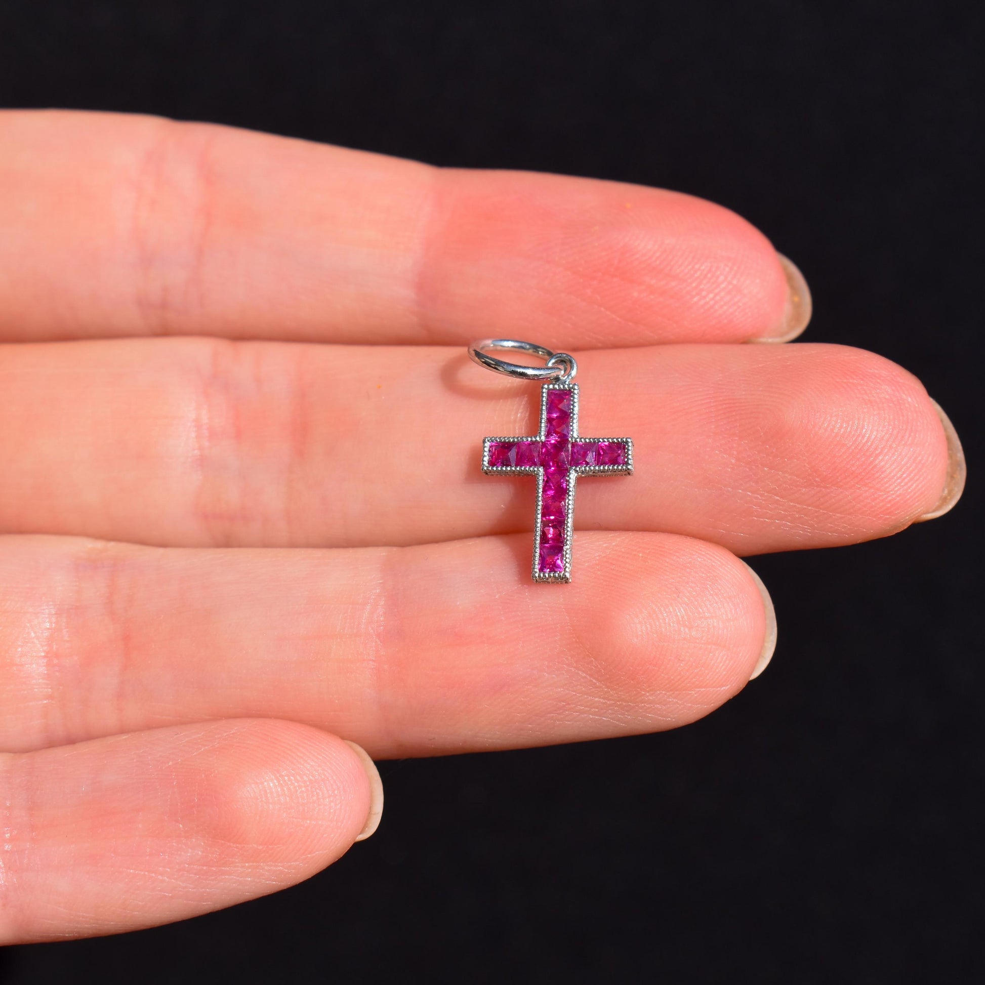 French Cut Ruby Cross Platinum Charm Pendant - 0.50ct