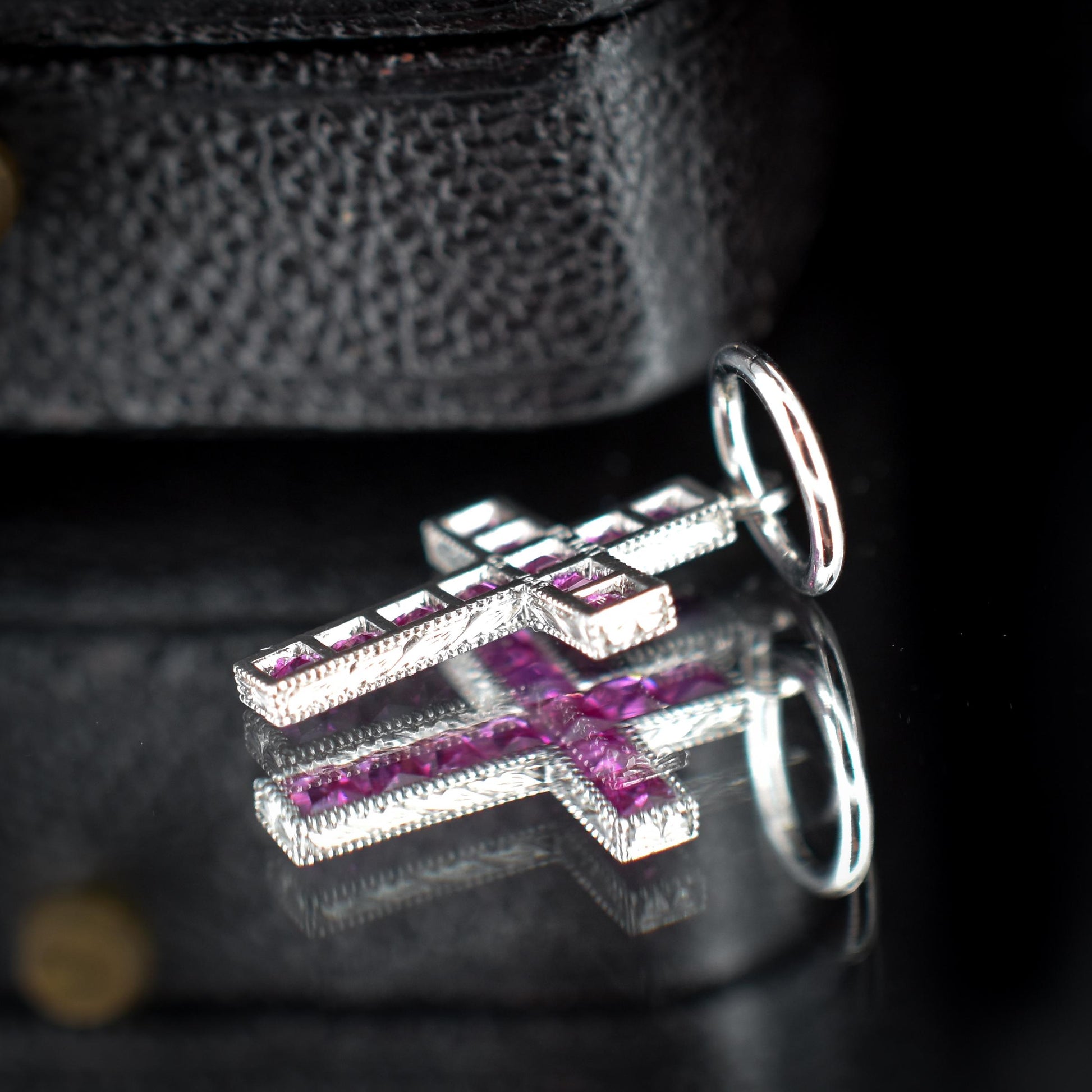 French Cut Ruby Cross Platinum Charm Pendant - 0.50ct