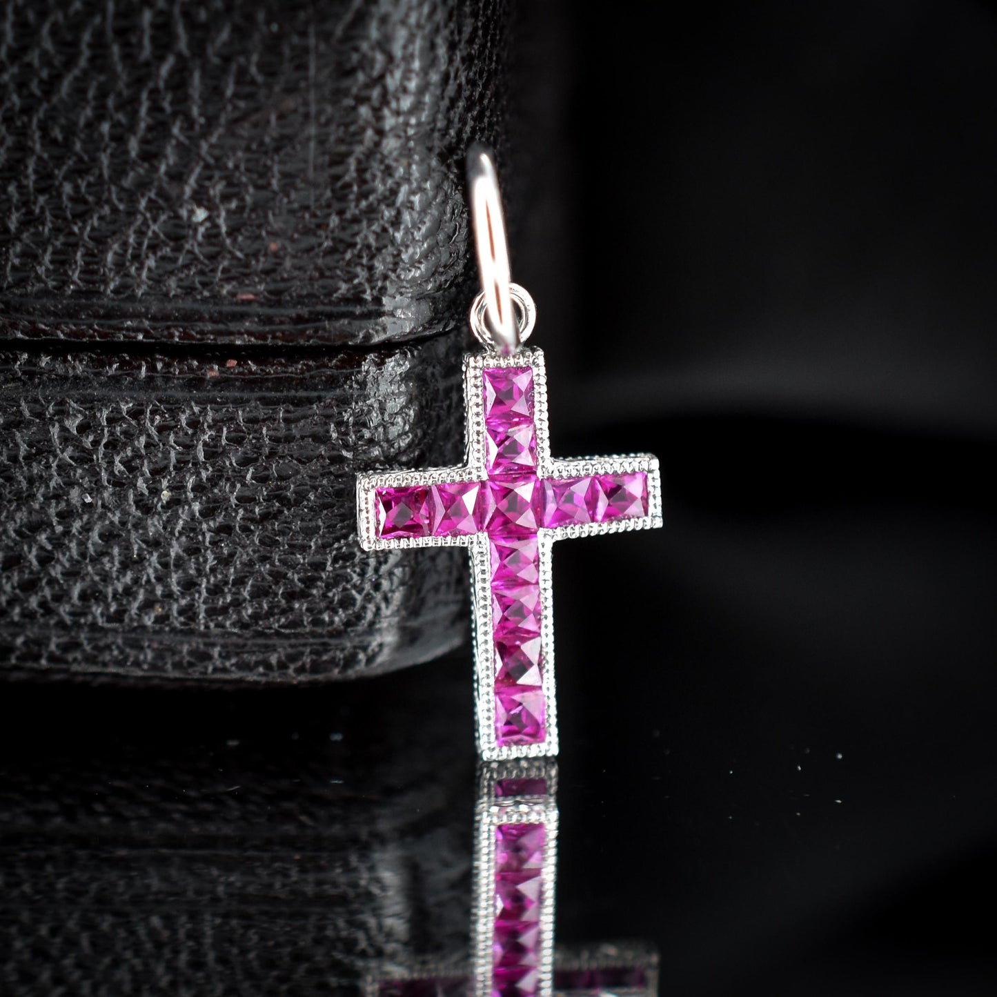 French Cut Ruby Cross Platinum Charm Pendant - 0.50ct