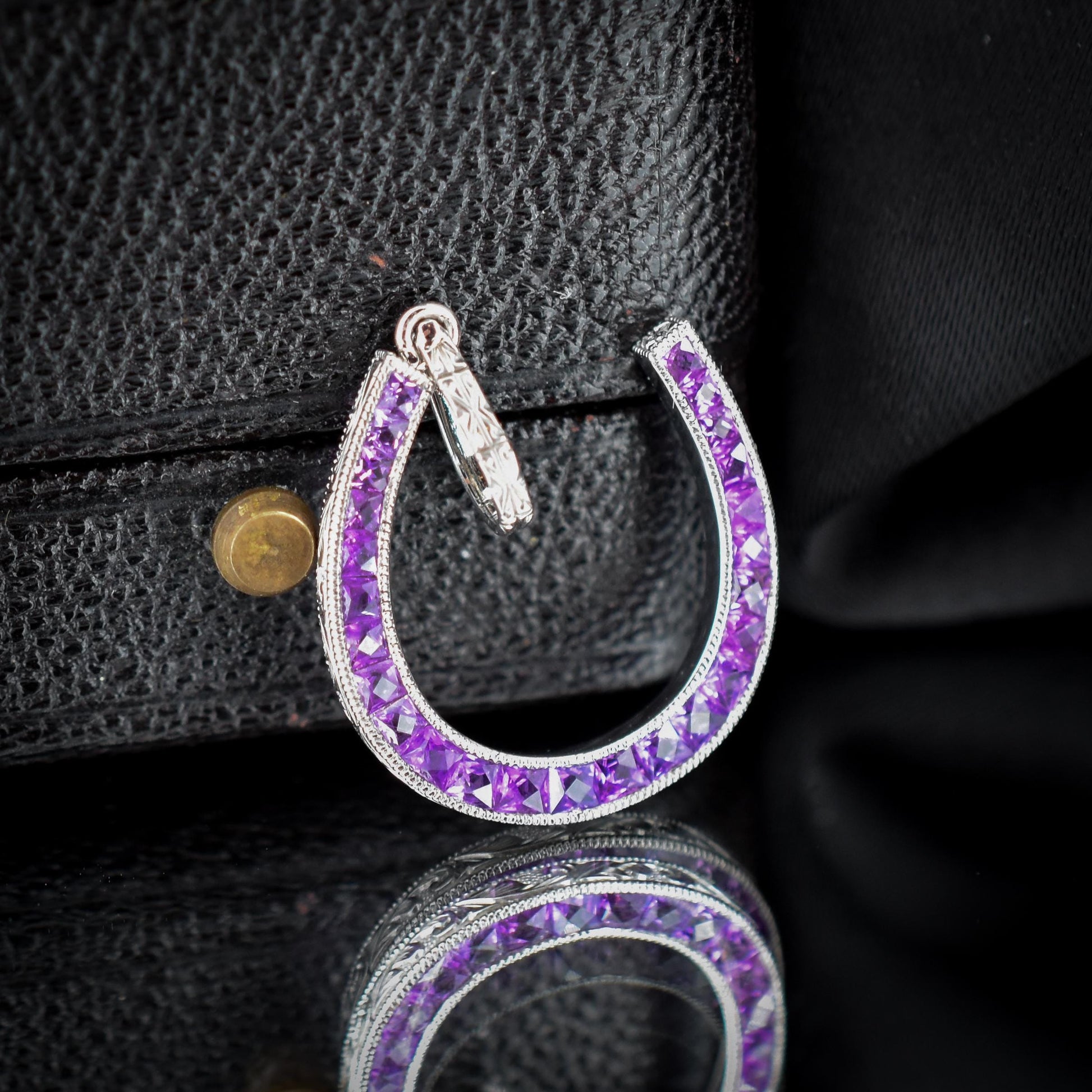 French Cut Purple Sapphire Horseshoe Platinum Charm Pendant - 0.70ct