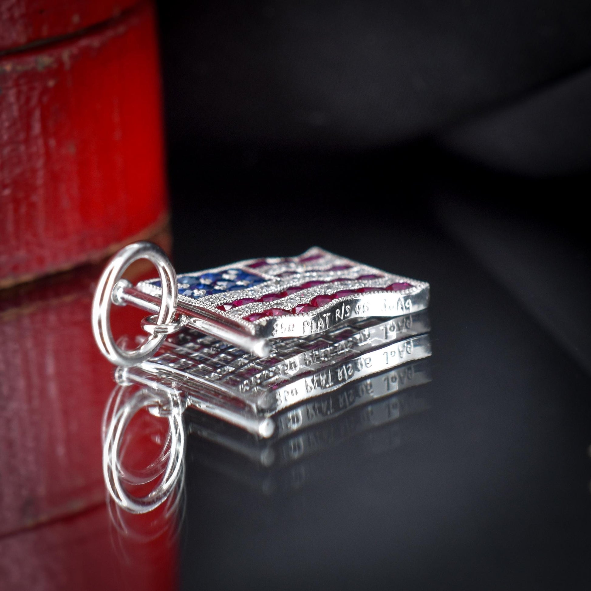 Diamond Ruby Sapphire American USA Flag Platinum Charm Pendant