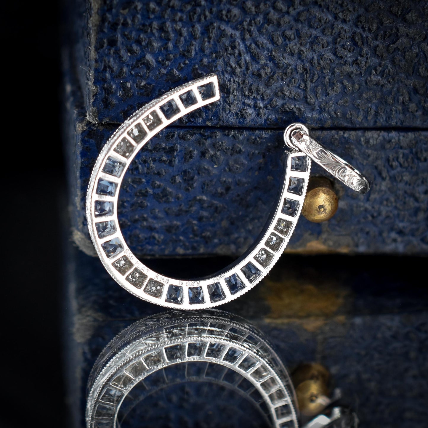 French Cut Ceylon Sapphire and Diamond Horseshoe Platinum Charm Pendant