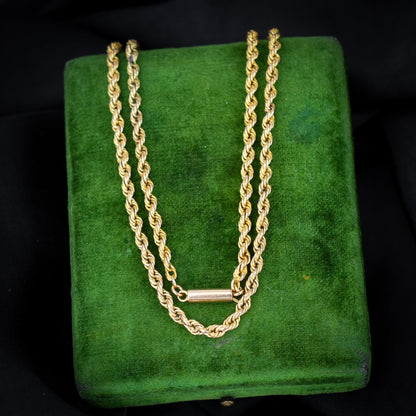 Antique 9ct Gold Rope Twist Link Chain Necklace with Barrel Clasp | 17.5"