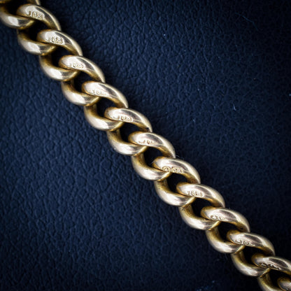 Antique 18ct Yellow Gold Curb Link Albert Watch Chain Necklace 15.5"