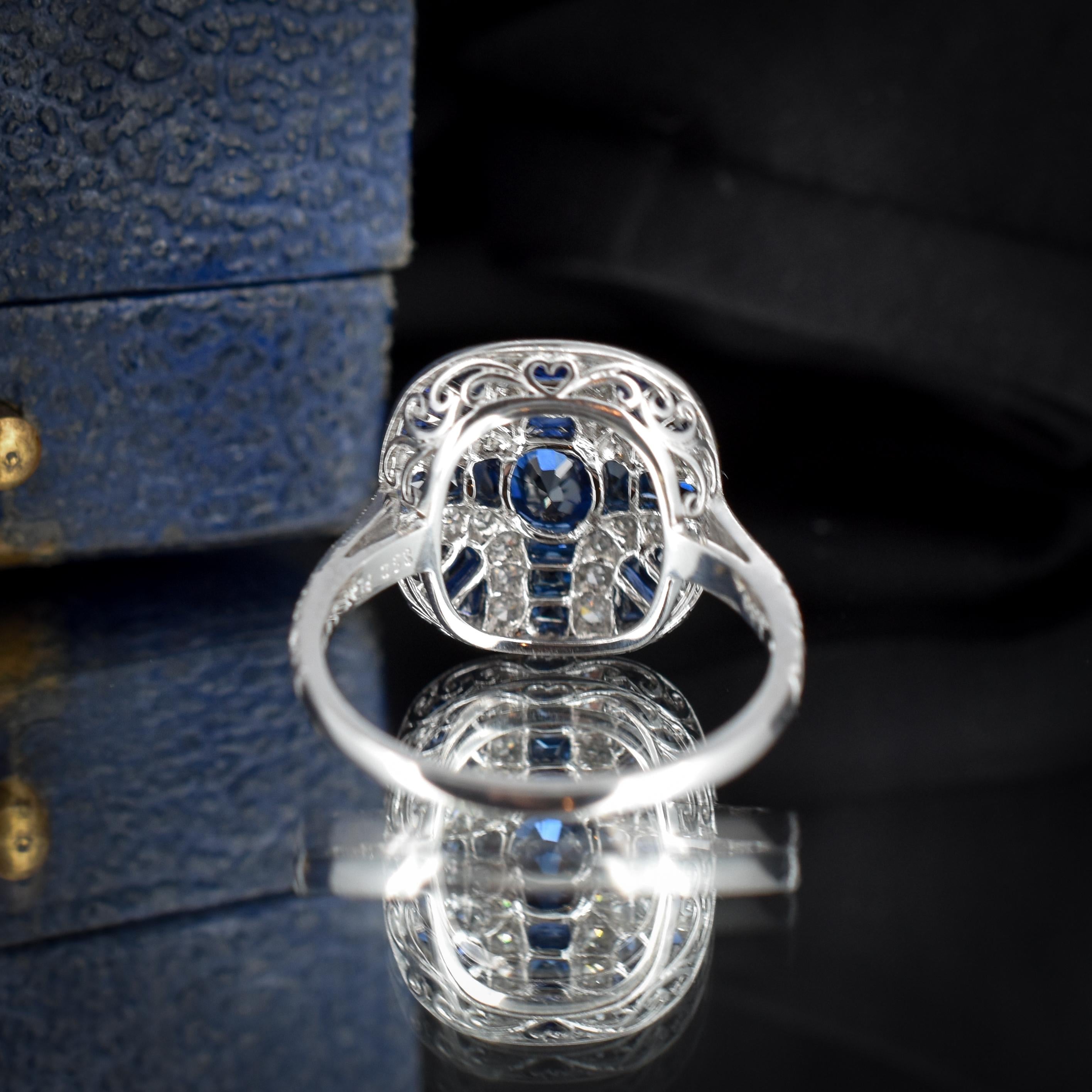 3.59 Ct Round Cut and Blue Sapphire Diamond high quality Simulants Art Deco Engagement Cocktail Ring In 925 Sterling Silver - Vintage Style Ring