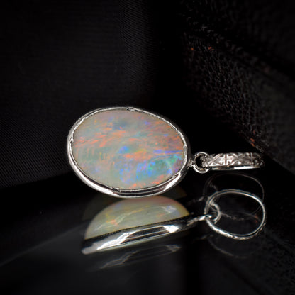 2.60ct Natural Solid Australian Opal Oval Platinum Charm Pendant