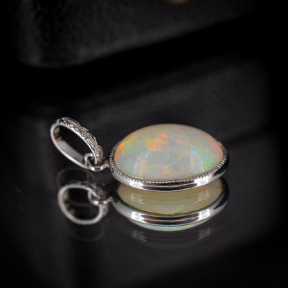 2.60ct Natural Solid Australian Opal Oval Platinum Charm Pendant