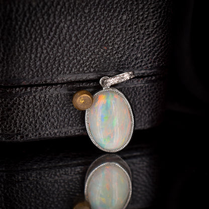 2.60ct Natural Solid Australian Opal Oval Platinum Charm Pendant