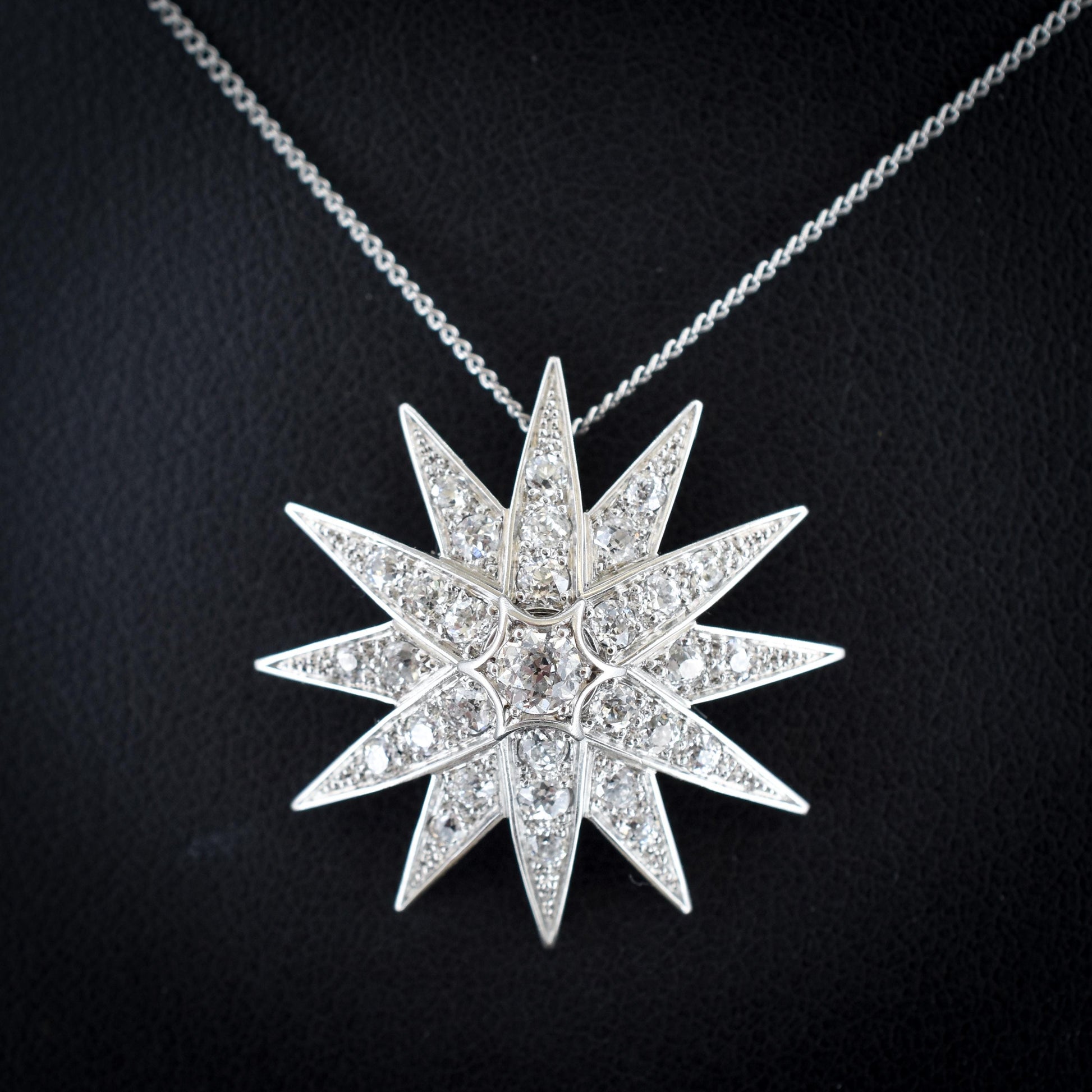 Antique Style Old Cut Diamond Star Platinum Pendant