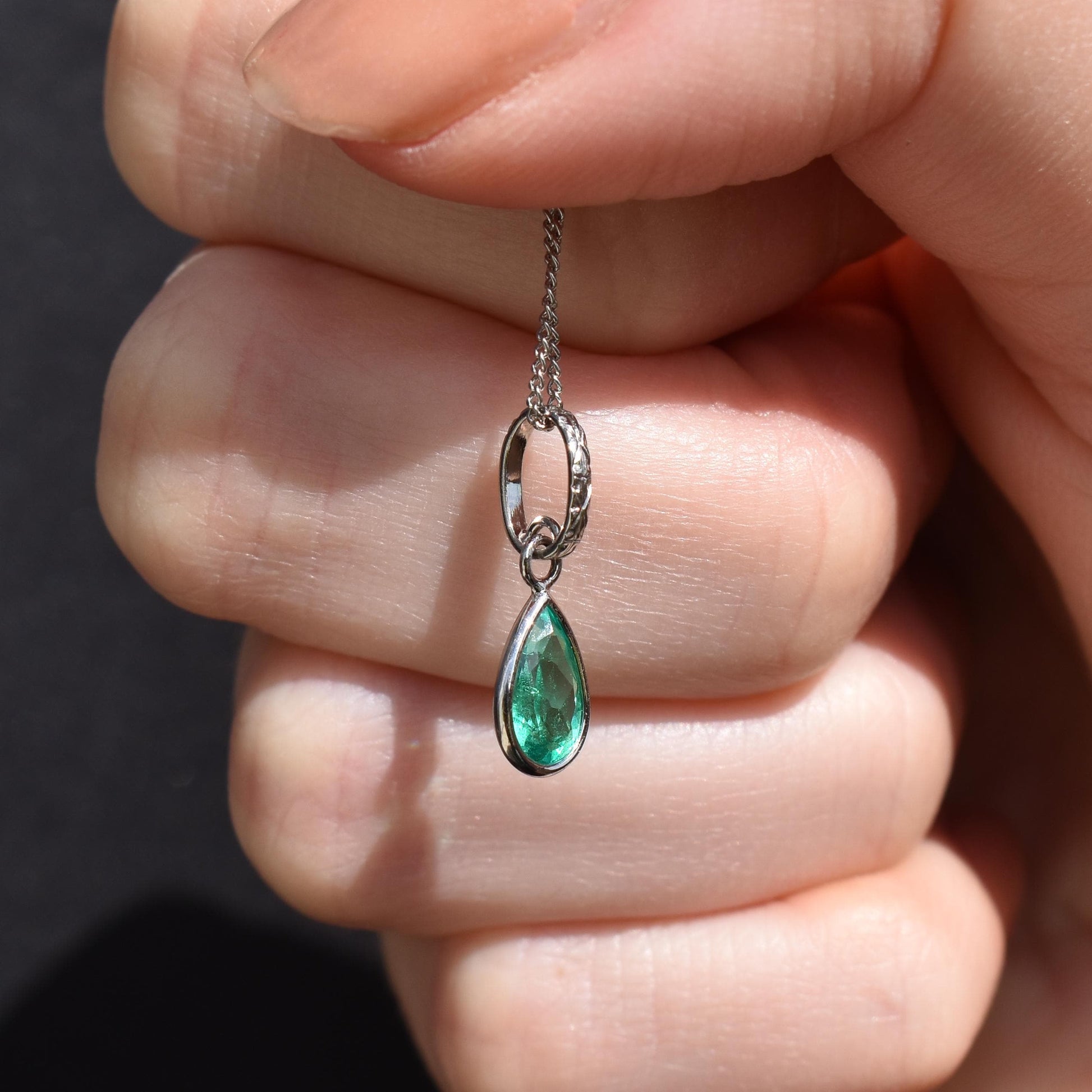 0.60ct Emerald Platinum Drop Pendant Charm