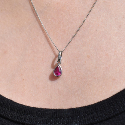 0.70ct Natural Ruby Pear Cut Platinum Charm Pendant