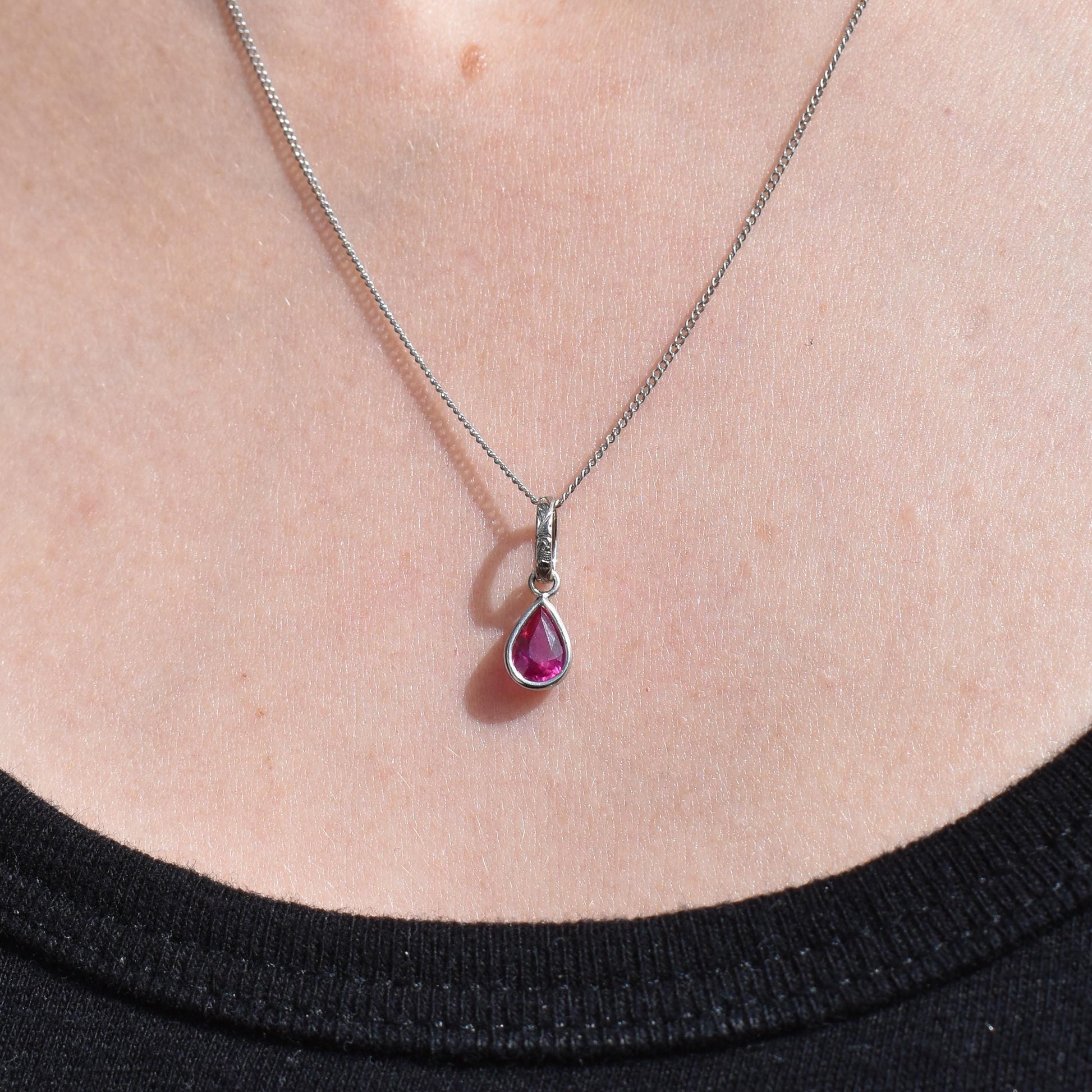 0.70ct Natural Ruby Pear Cut Platinum Charm Pendant