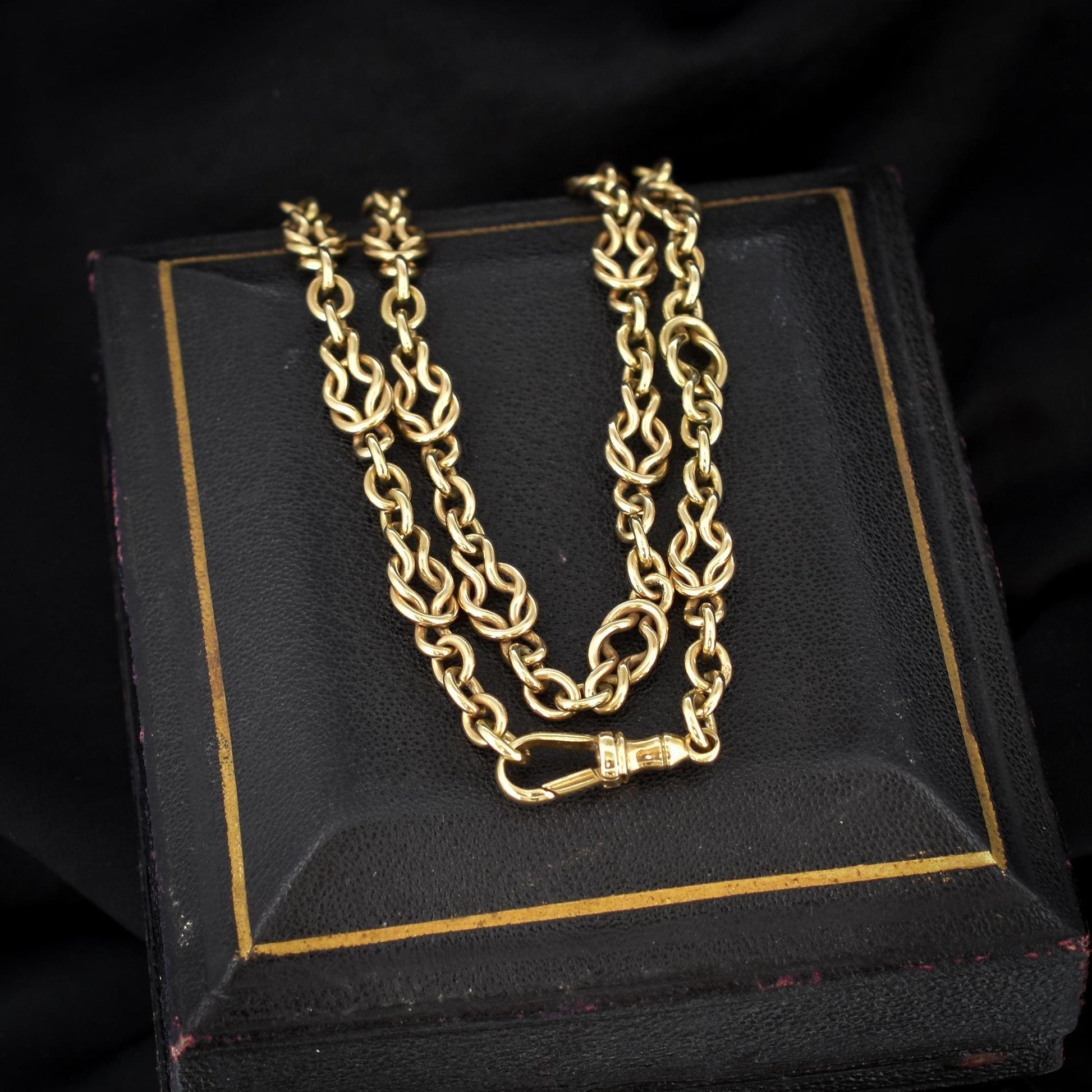 Vintage 9ct Yellow Gold Knot Link Dog Clip Chain Necklace | 26"