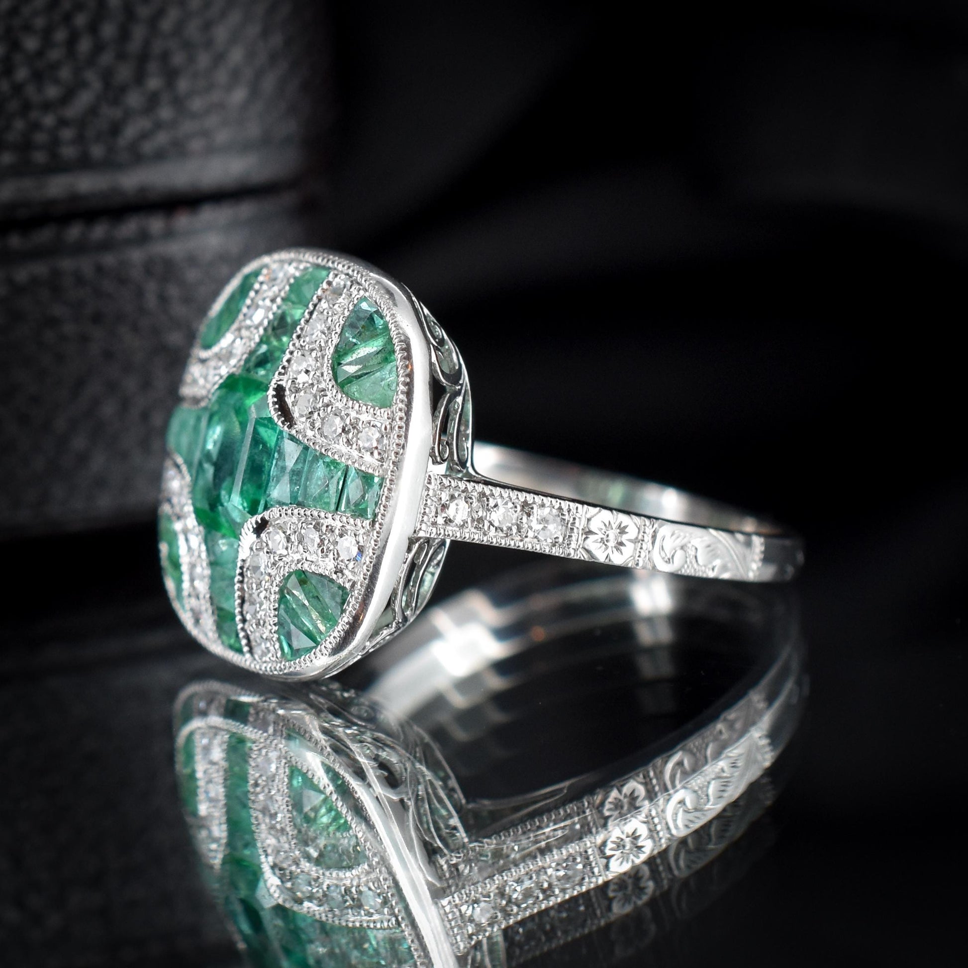 Art Deco Style Emerald and Diamond Platinum Cocktail Ring