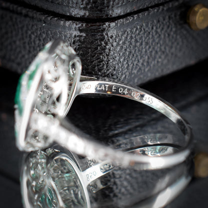 Art Deco Style Emerald and Diamond Platinum Cocktail Ring