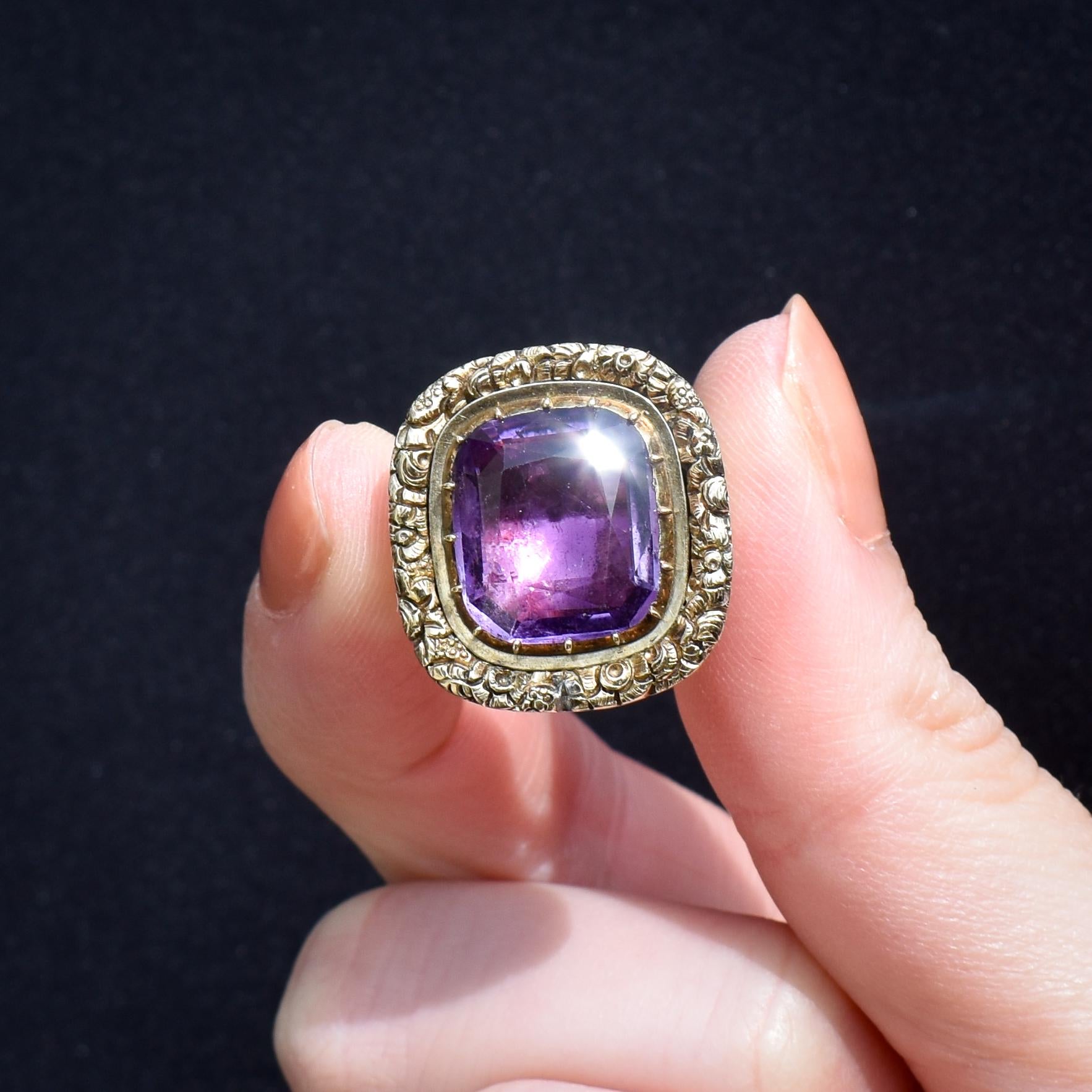 Antique Georgian Amethyst 9ct Gold Foiled Conversion Ring