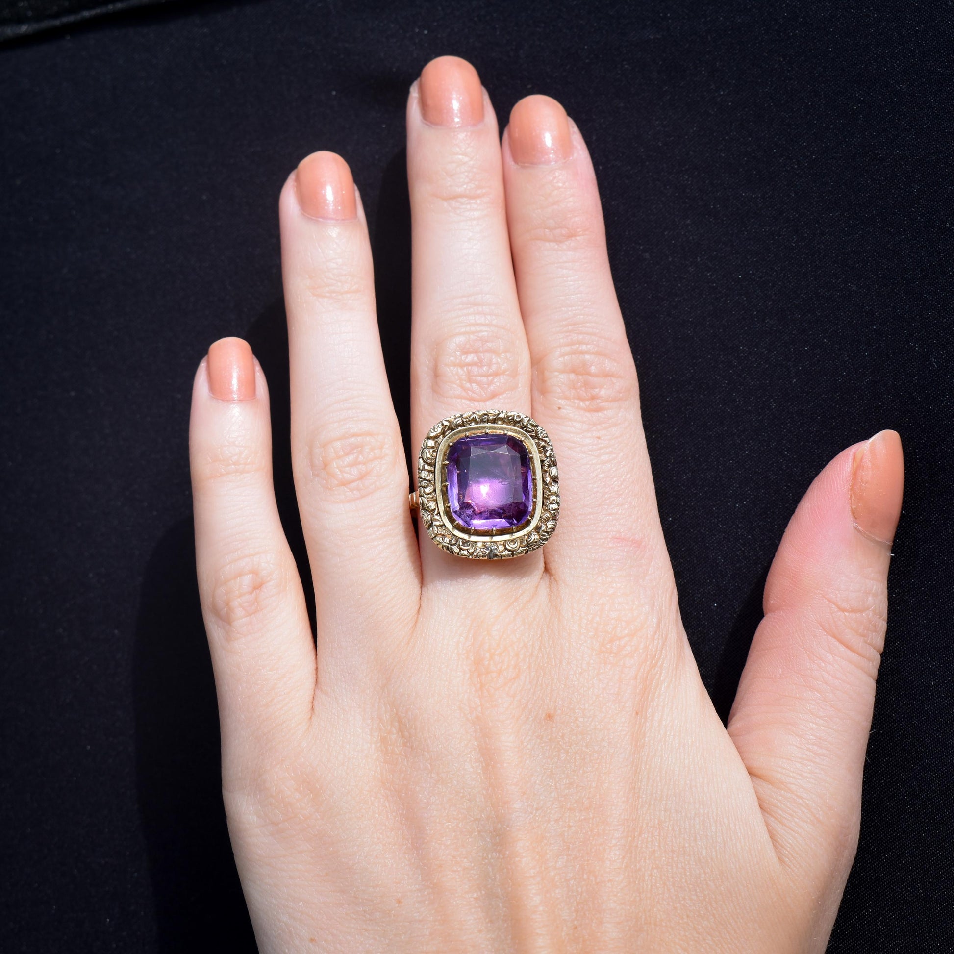 Antique Georgian Amethyst 9ct Gold Foiled Conversion Ring