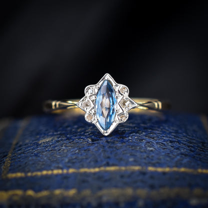 Antique Sapphire and Diamond Cluster 18ct Gold and Platinum Ring