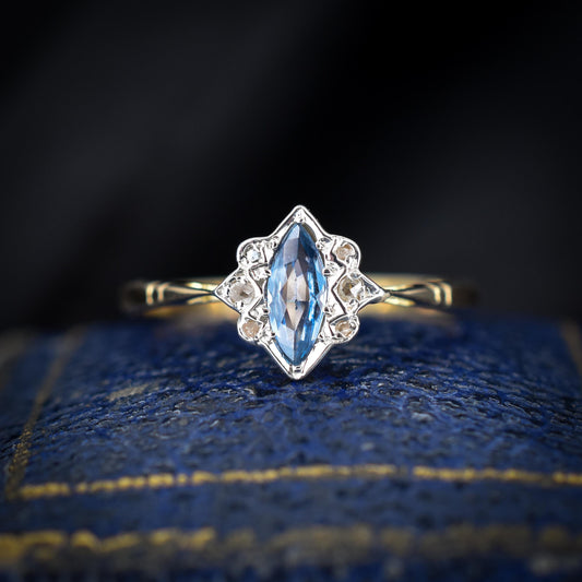 Antique Sapphire and Diamond Cluster 18ct Gold and Platinum Ring