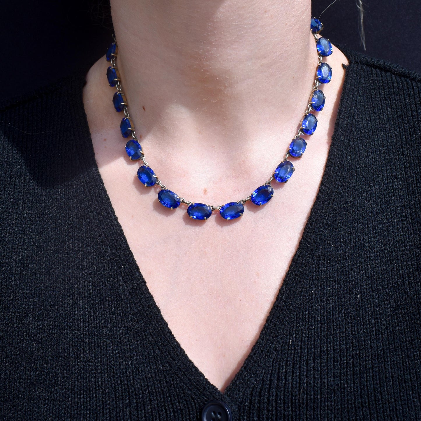 Antique Blue Paste Short Riviere Necklace Choker | 15.5"