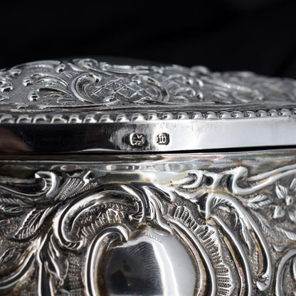 Antique Victorian '1896' Hallmarked Sterling Silver Fancy Oval Jewellery Box