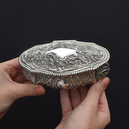 Antique Victorian '1896' Hallmarked Sterling Silver Fancy Oval Jewellery Box