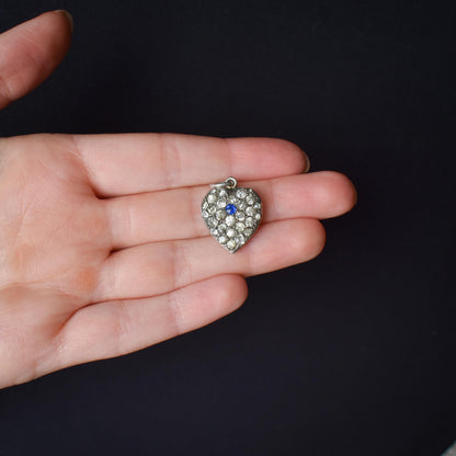 Antique Old Cut Paste Sterling Silver Puffy Heart Pendant