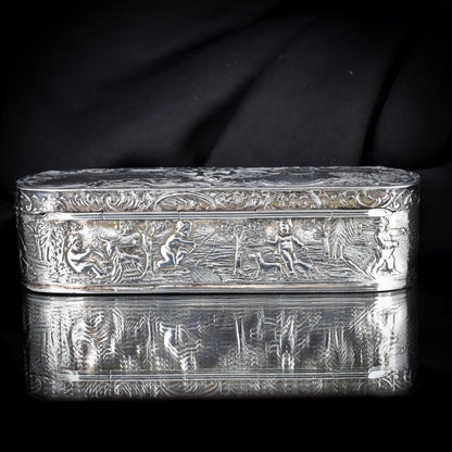 Antique German Hanau Silver Scene Jewellery Ring Box | Ludwig Neresheimer & Co