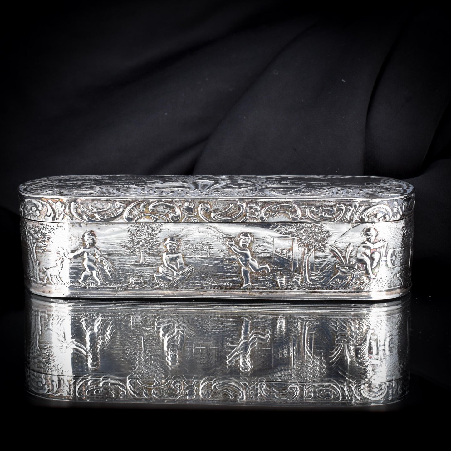 Antique German Hanau Silver Scene Jewellery Ring Box | Ludwig Neresheimer & Co