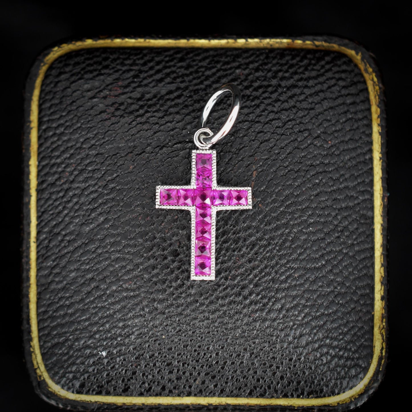 French Cut Ruby Cross Platinum Charm Pendant - 0.50ct