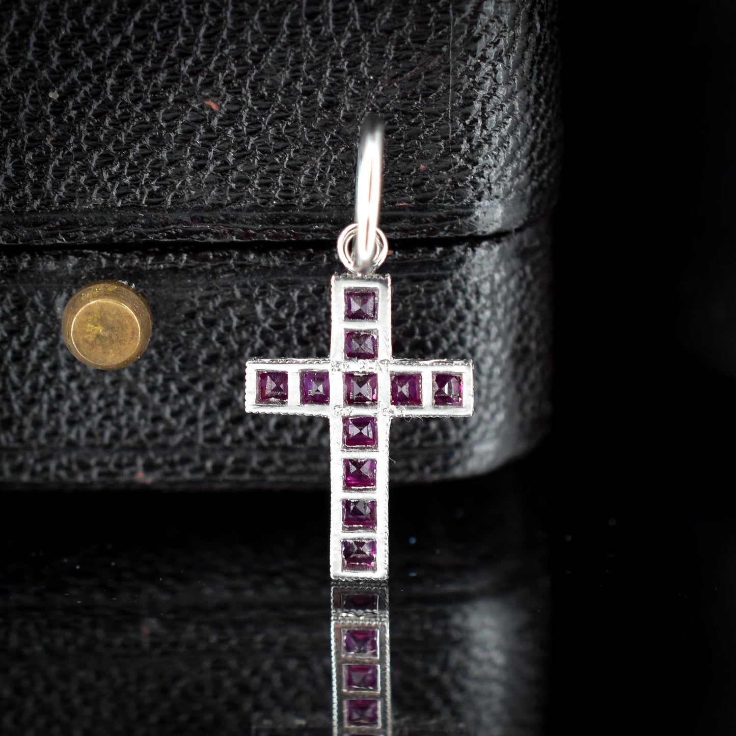 French Cut Ruby Cross Platinum Charm Pendant - 0.50ct