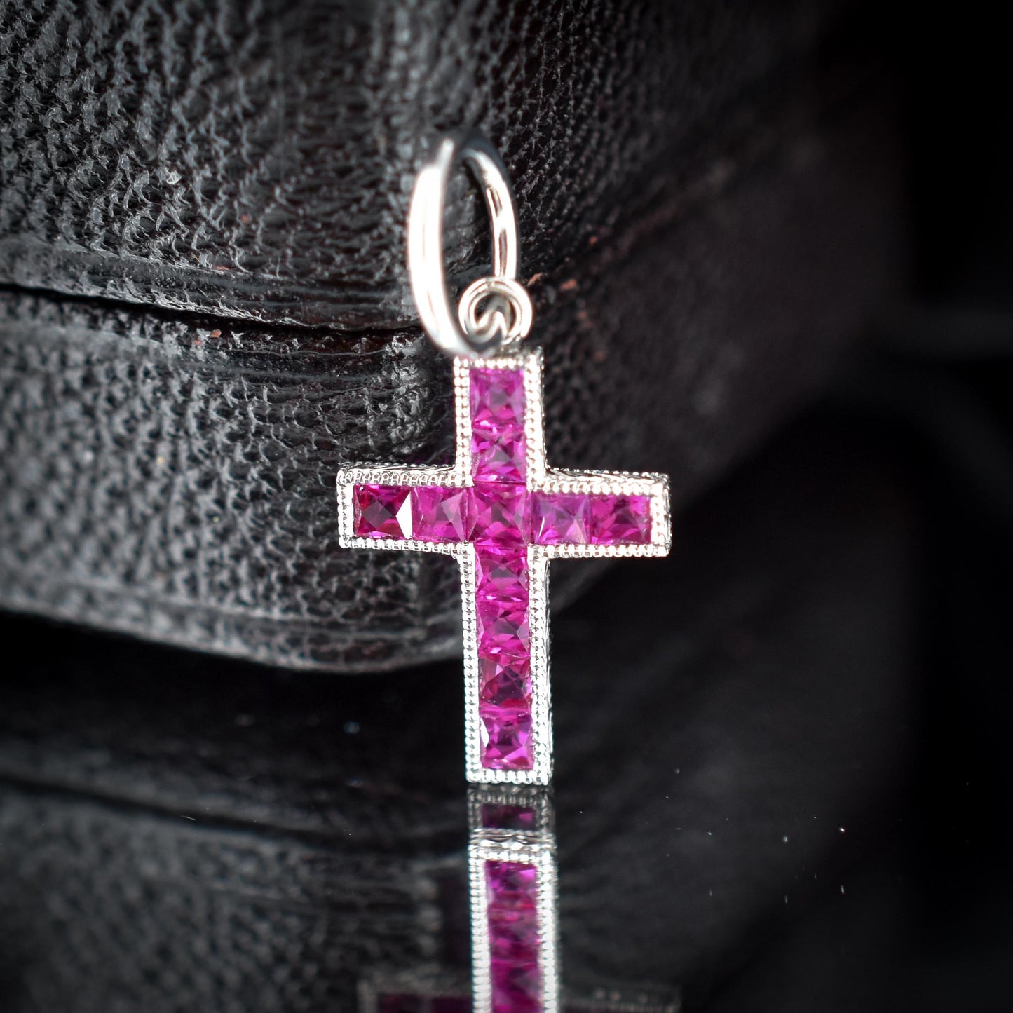 French Cut Ruby Cross Platinum Charm Pendant - 0.50ct